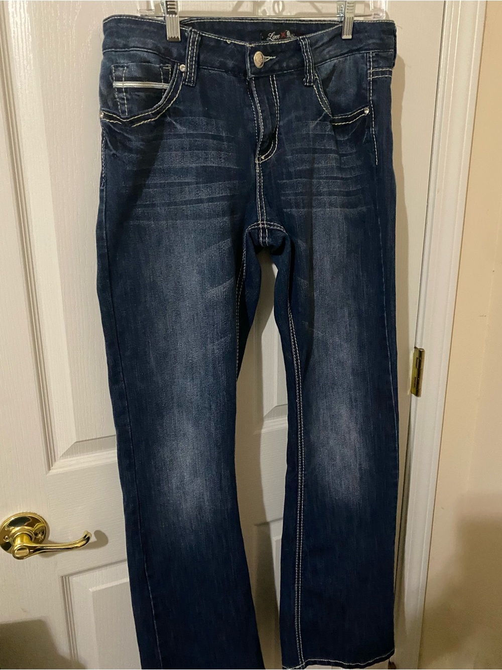 LOVE NATION Blue Denim Jeans Bootcut Leg Embellished Pockets Women's Size 10